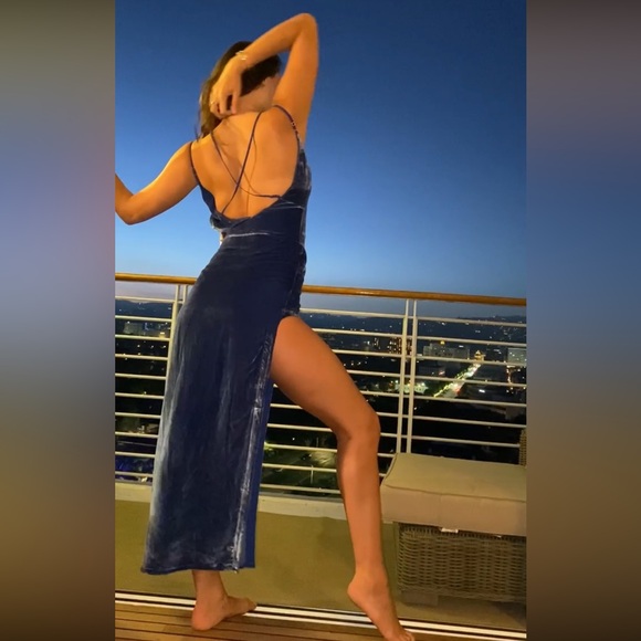 Dresses | For Love And Lemons Blue Velvet Maxi Slit Dress | Poshmark